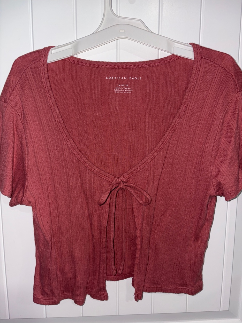 American Eagle Outfitters Rust Red Tie-Front Ribbed Crop Top womens m